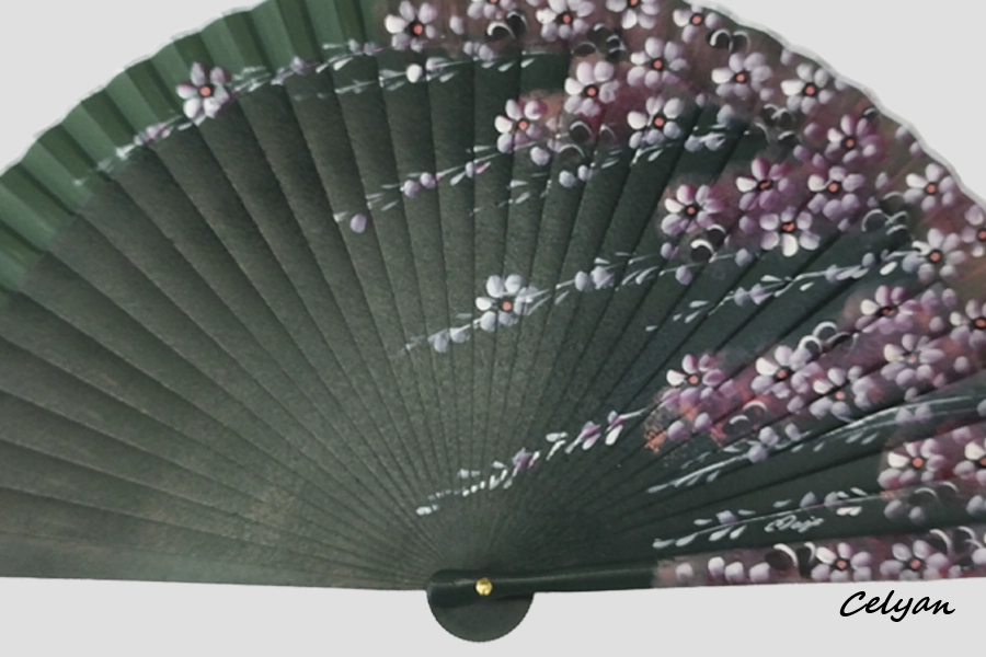 Abanico Flores Verde Botella 8970