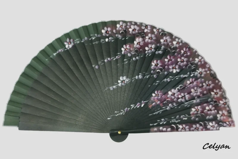 Abanico Flores Verde Botella 8970