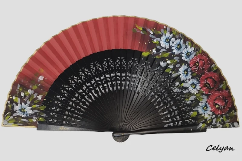 Abanico Floral Rojo-Negro R 758
