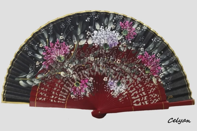 Abanico Burdeos Claveles R 913